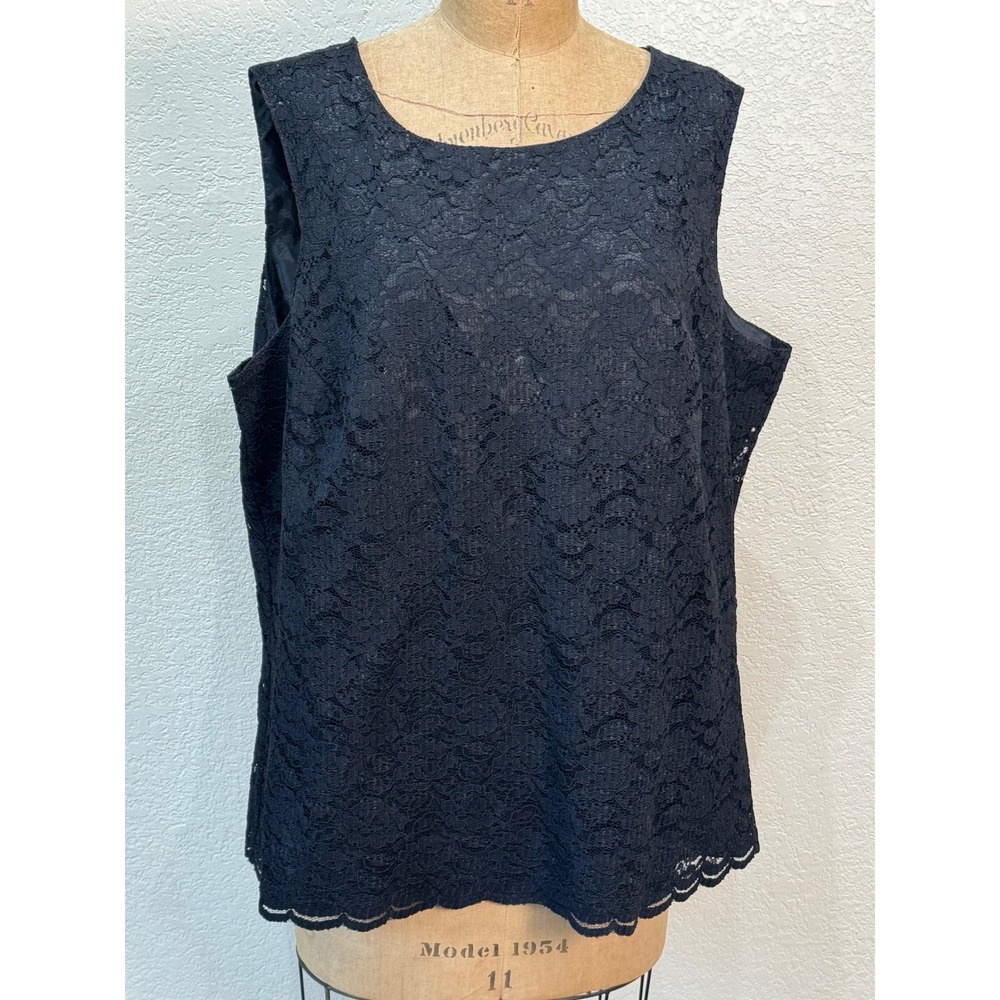 Karen Scott II Black Floral Lace Sleeveless Blouse Top 3X RN 13711